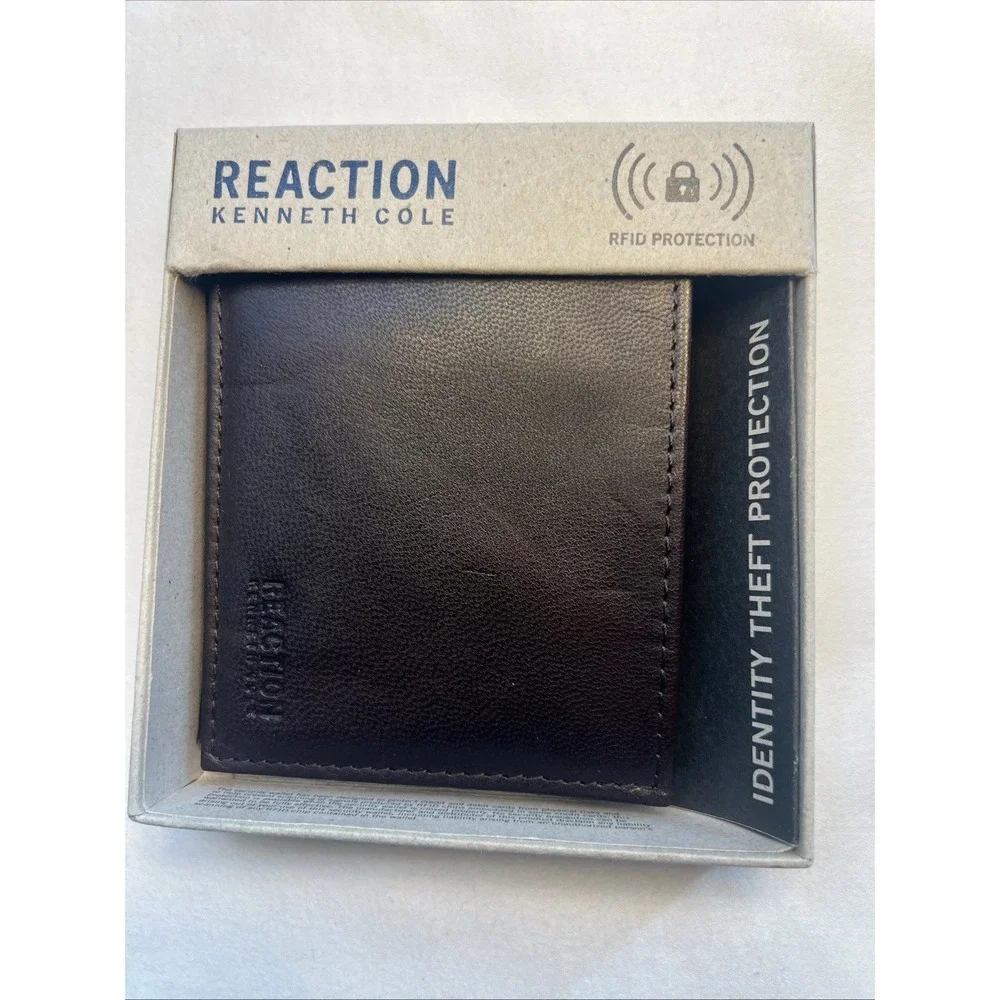 Kenneth Cole Reaction Quiet Luxury Slimfold Wallet Mens Brown RFID MinimalistNew
